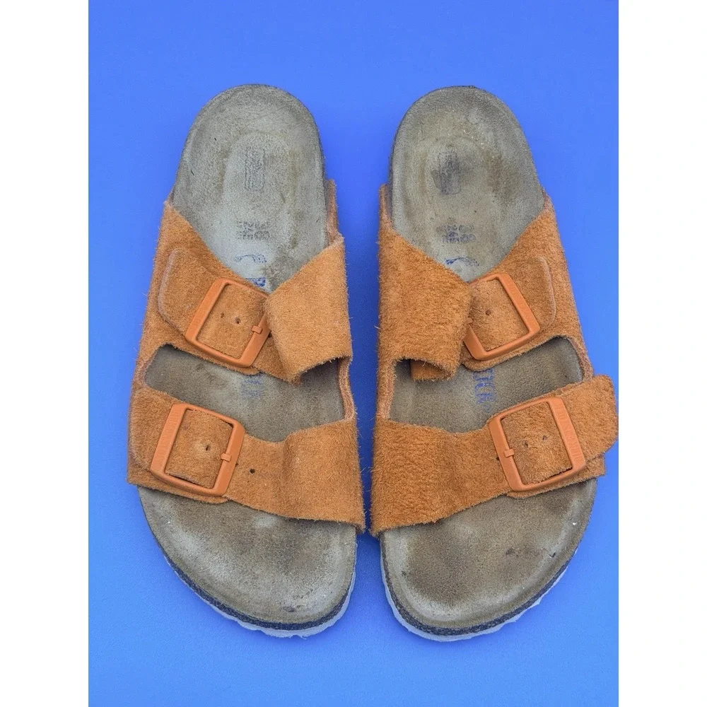 Birkenstock Arizona Suede Strap Sandals Orange EU 38 Narrow Made Germany